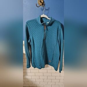 L.L. Bean Women's Plus Teal Half Zip-Up Quilted Sweater